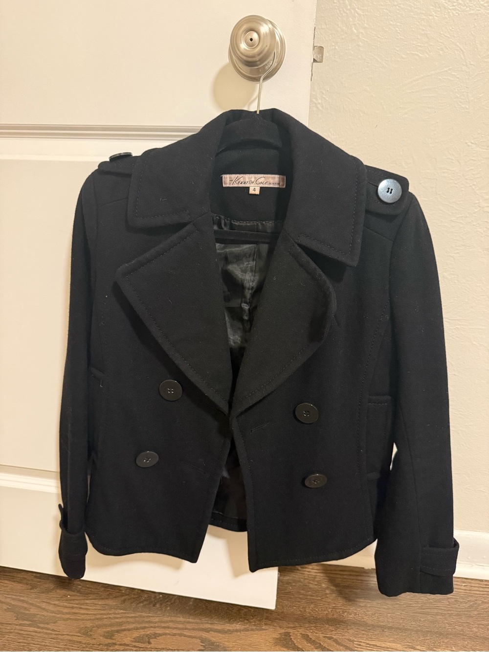 Kenneth Cole - Women's Double-Breasted Black Peacoat